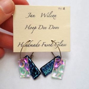 Jan Wilcox Fused Glass Hoop Earrings